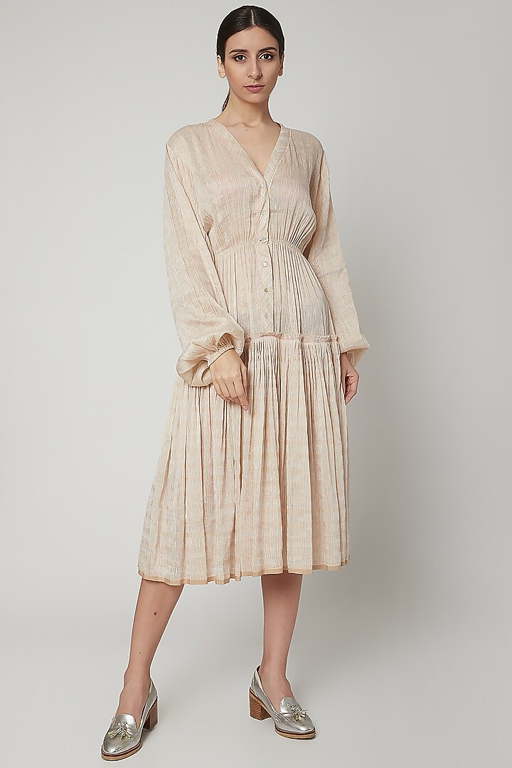 Blush Pink Vacation Dress With Metallic Yarn Detailing by Urvashi Kaur at Pernia's Pop Up Shop
