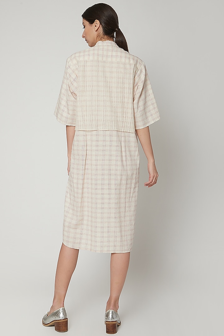 Blush Pink Handwoven Vacation Dress With Checks by Urvashi Kaur at Pernia's Pop Up Shop