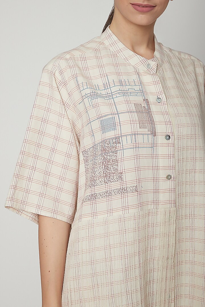Blush Pink Handwoven Vacation Dress With Checks by Urvashi Kaur at Pernia's Pop Up Shop