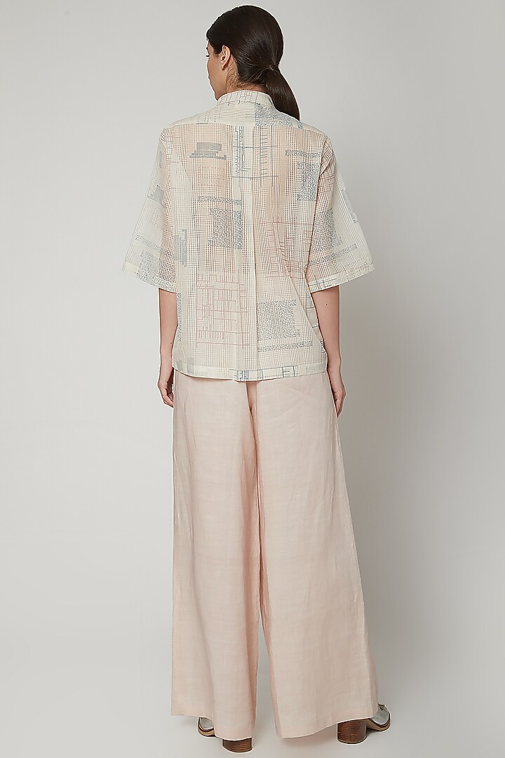 White Boxy Top With Block Print by Urvashi Kaur at Pernia's Pop Up Shop