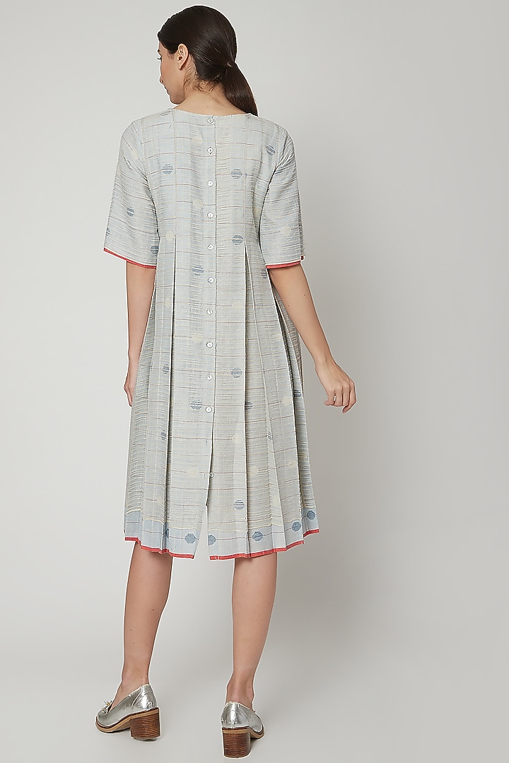 Sky Blue Handwoven Pleated Vacation Dress by Urvashi Kaur at Pernia's Pop Up Shop