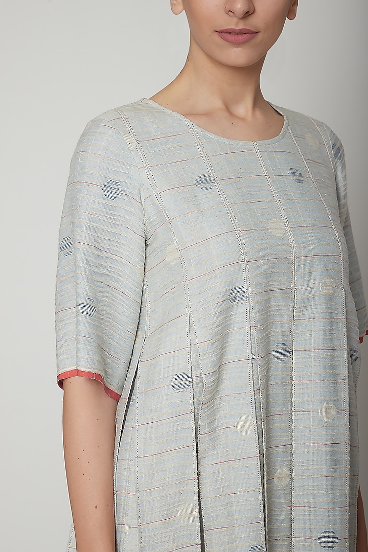 Sky Blue Handwoven Pleated Vacation Dress by Urvashi Kaur at Pernia's Pop Up Shop