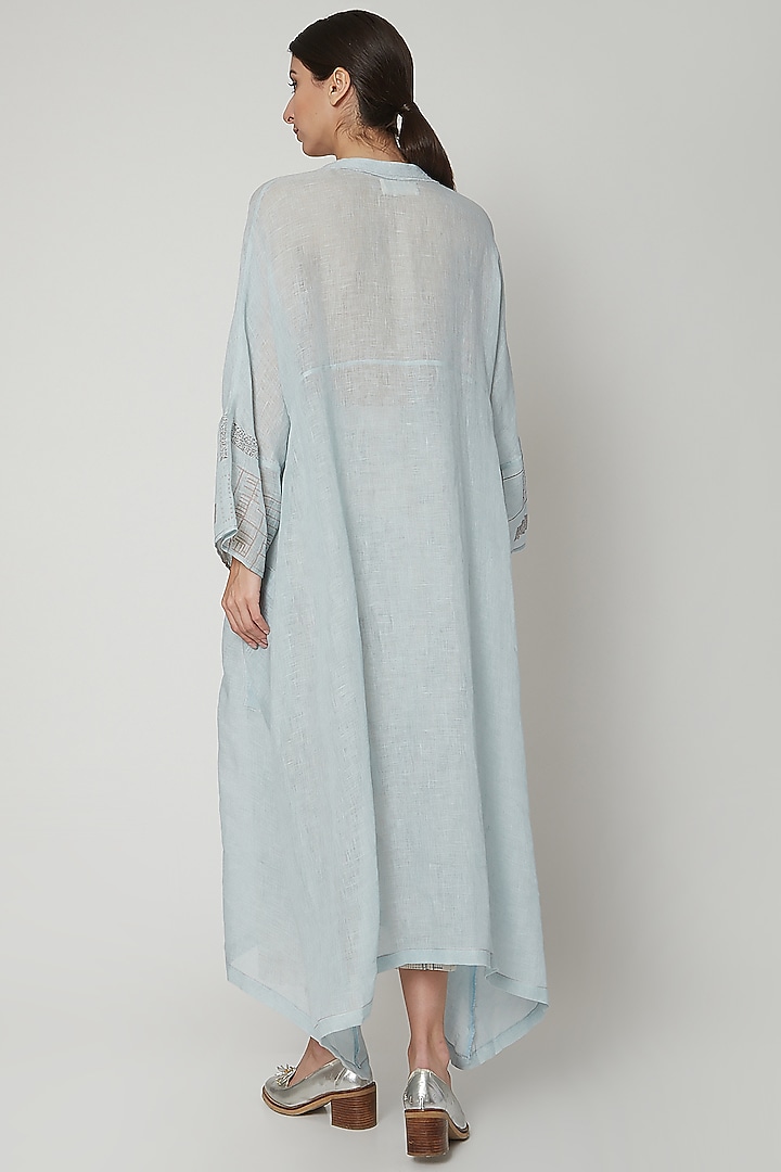 Sky Blue Block Printed Oversized Vacation Dress by Urvashi Kaur at Pernia's Pop Up Shop