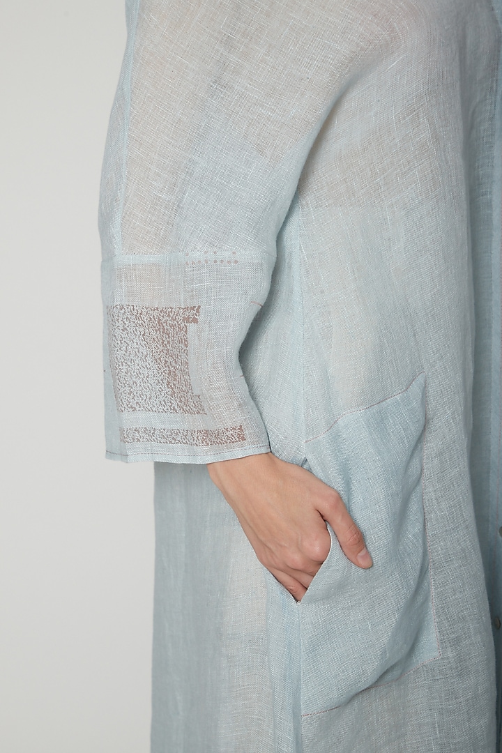 Sky Blue Block Printed Oversized Vacation Dress by Urvashi Kaur at Pernia's Pop Up Shop