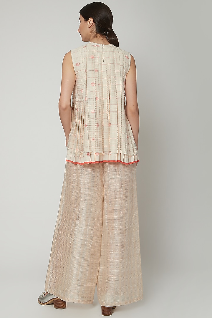 White Handwoven Layered Top With Pleats by Urvashi Kaur at Pernia's Pop Up Shop