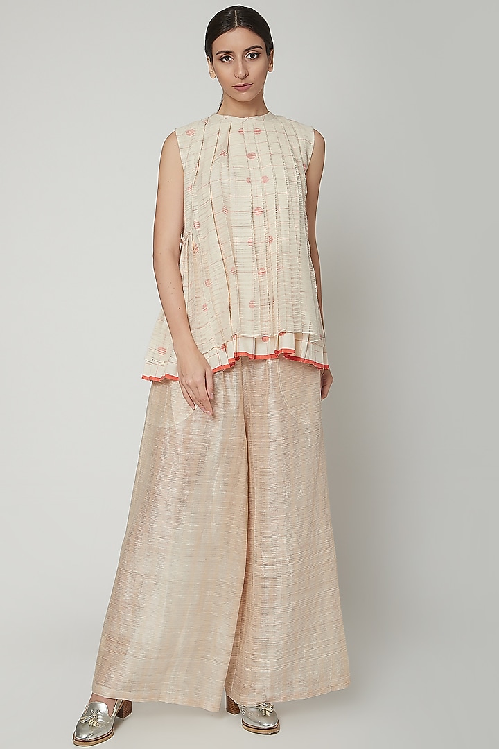 Blush Pink Pants With Metallic Yarns by Urvashi Kaur at Pernia's Pop Up Shop