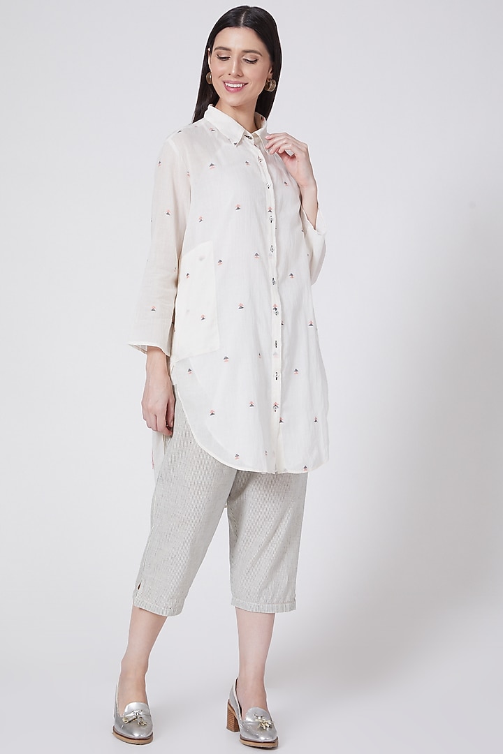 Beige Tunic With Stitched Lines by Urvashi Kaur at Pernia's Pop Up Shop