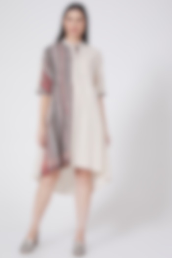 Beige Checkered High-Low Tunic by Urvashi Kaur at Pernia's Pop Up Shop