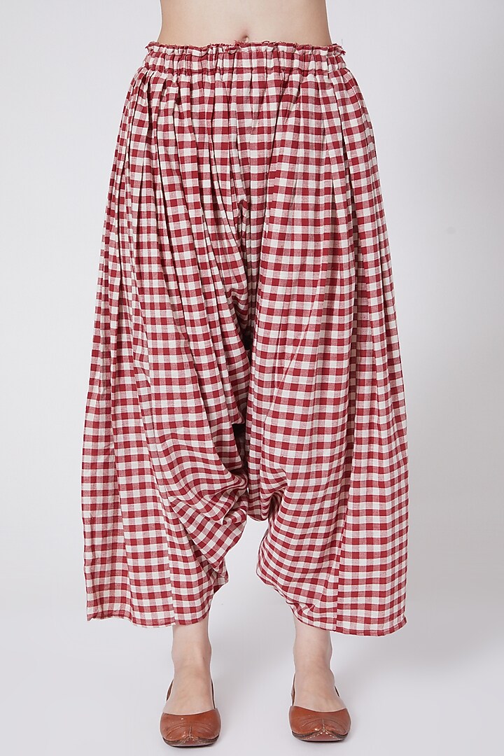 Red Cotton Salwar Pants by Urvashi Kaur at Pernia's Pop Up Shop