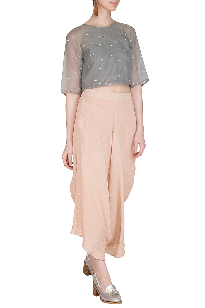 Grey Shibori Printed Crop Top by Urvashi Kaur at Pernia's Pop Up Shop