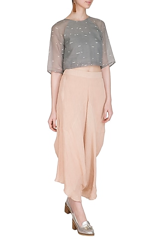 Grey Shibori Printed Crop Top by Urvashi Kaur