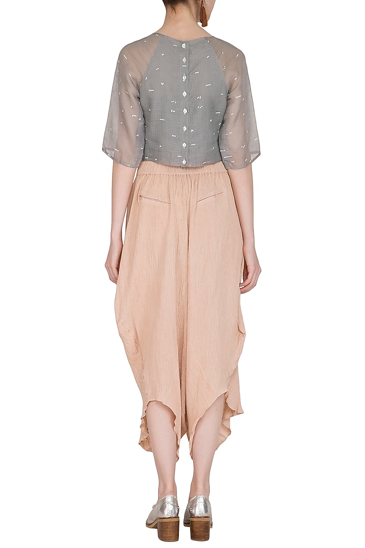 Grey Shibori Printed Crop Top by Urvashi Kaur at Pernia's Pop Up Shop