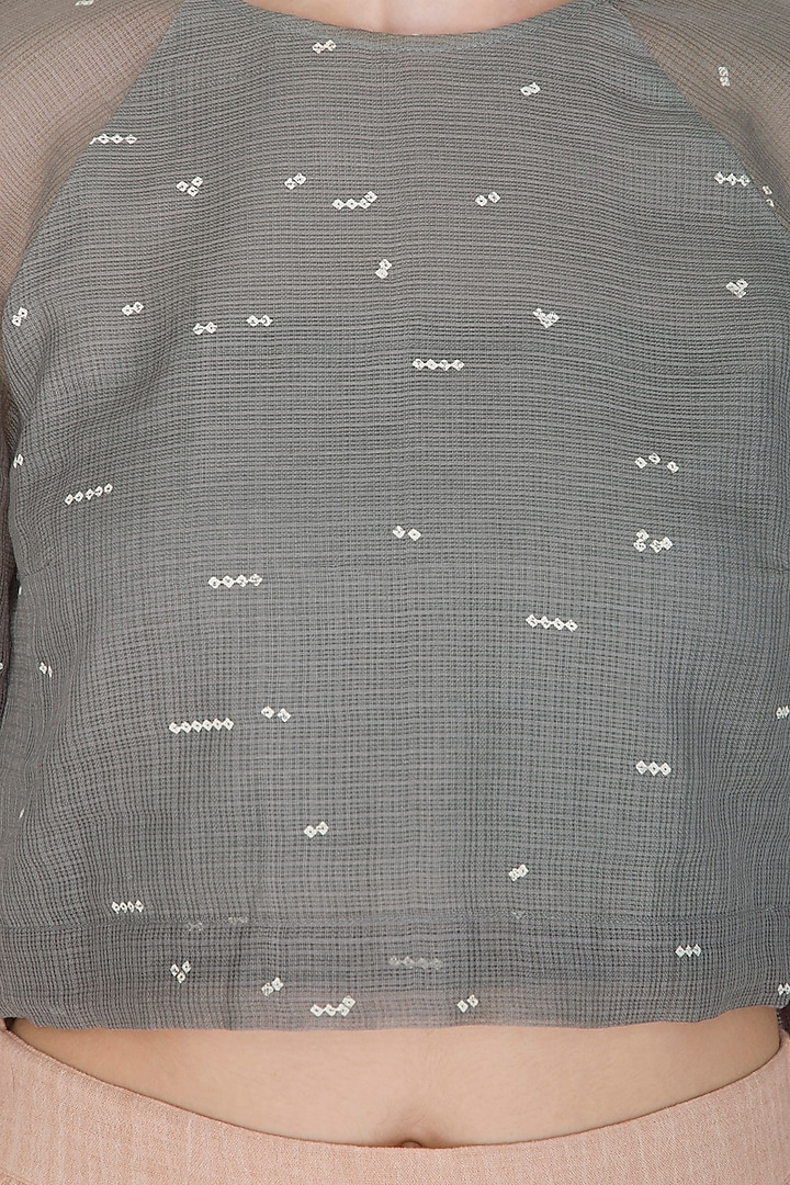 Grey Shibori Printed Crop Top by Urvashi Kaur at Pernia's Pop Up Shop