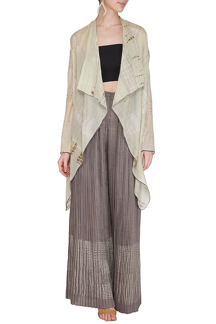 Grey Tie-Dye Printed Sheer Cape by Urvashi Kaur at Pernia's Pop Up Shop