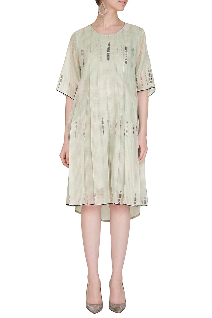 Sage Green Tie-Dye Pleated Vacation Dress by Urvashi Kaur at Pernia's Pop Up Shop