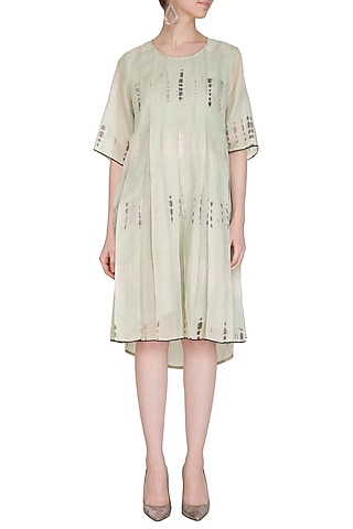 Sage Green Tie-Dye Pleated Dress by Urvashi Kaur