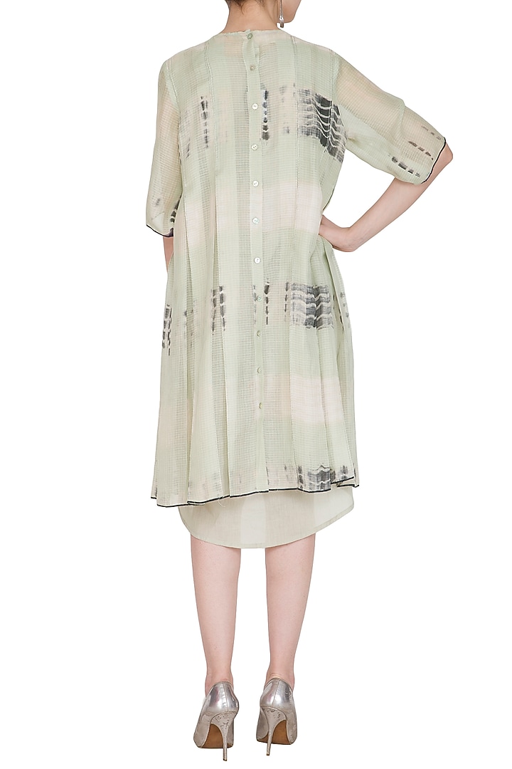 Sage Green Tie-Dye Pleated Vacation Dress by Urvashi Kaur at Pernia's Pop Up Shop