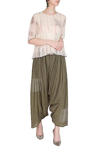 Brown Block Printed Salwar Pants by Urvashi Kaur