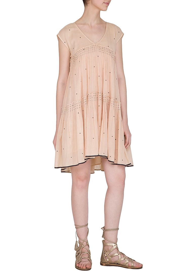 Salmon Pink Tie-Dye Printed Mini Summer Dress by Urvashi Kaur at Pernia's Pop Up Shop