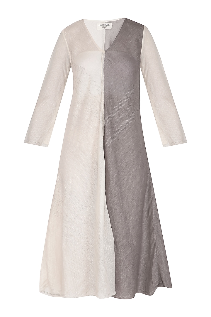 Ecru Silk Linen Net Bias Dress by Urvashi Kaur
