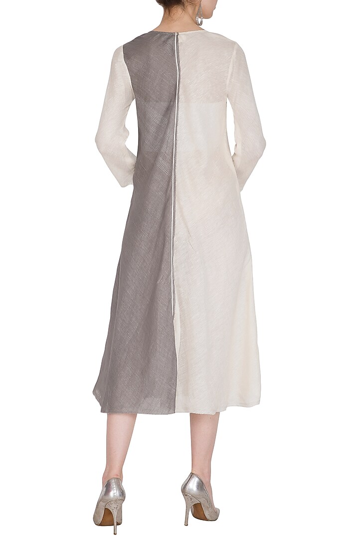 Ecru Silk Linen Net Bias Vacation Dress by Urvashi Kaur at Pernia's Pop Up Shop