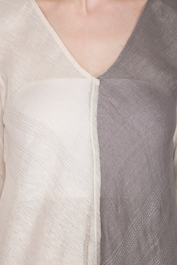 Ecru Silk Linen Net Bias Vacation Dress by Urvashi Kaur at Pernia's Pop Up Shop