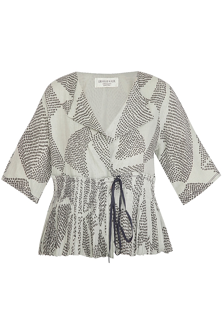 Sage Green Printed Pleated Top by Urvashi Kaur