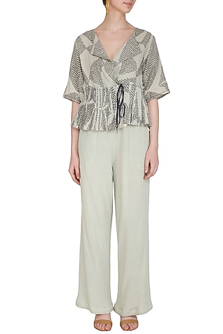 Sage Green Printed Pleated Top by Urvashi Kaur