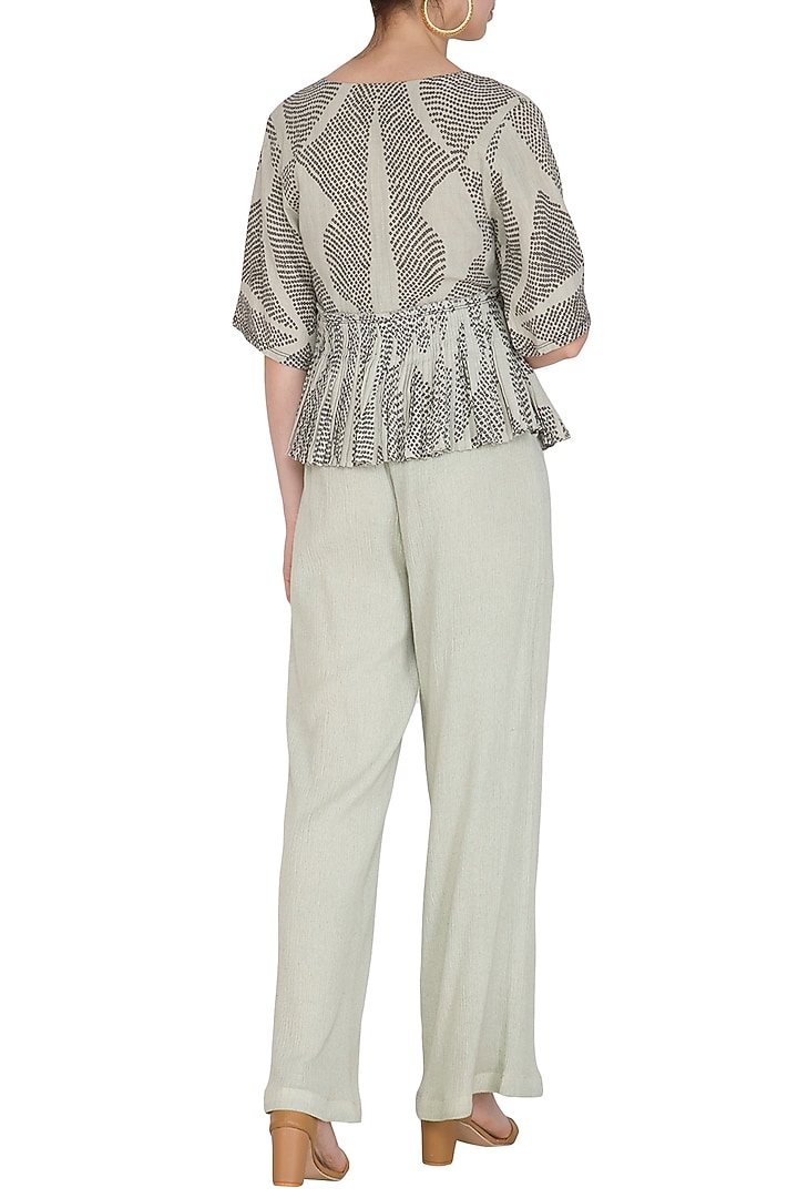 Sage Green Printed Pleated Top by Urvashi Kaur at Pernia's Pop Up Shop