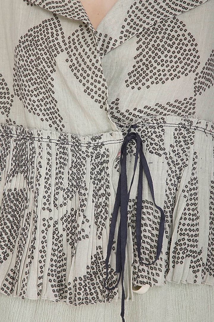 Sage Green Printed Pleated Top by Urvashi Kaur at Pernia's Pop Up Shop