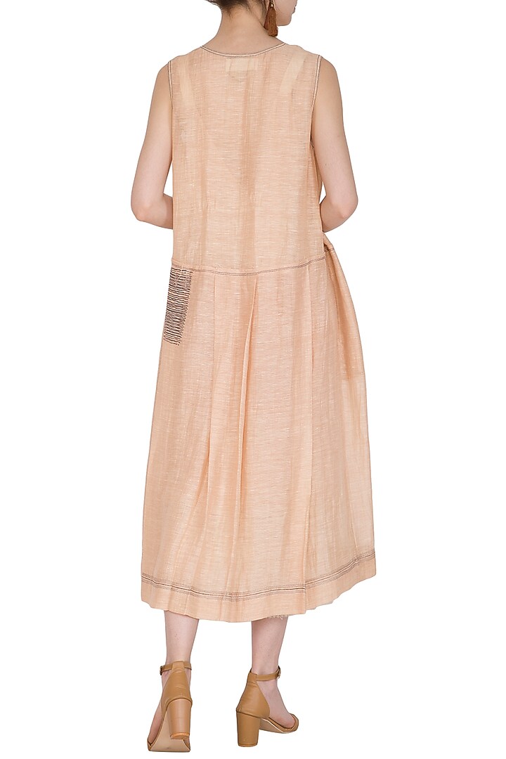 Salmon Pink Block Printed Vacation Dress by Urvashi Kaur at Pernia's Pop Up Shop
