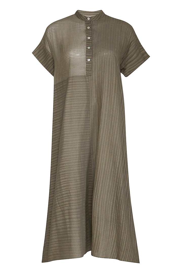 Brown Checkered & Striped Dress by Urvashi Kaur