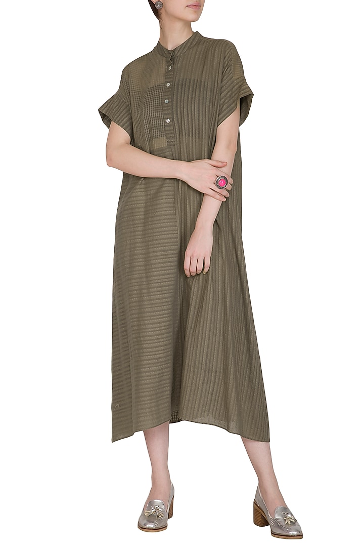Brown Checkered & Striped Summer Dress by Urvashi Kaur at Pernia's Pop Up Shop