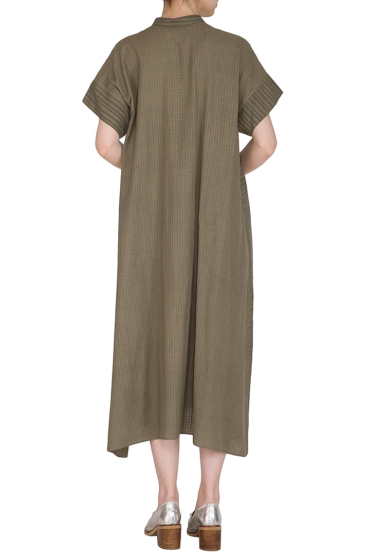 Brown Checkered & Striped Summer Dress by Urvashi Kaur at Pernia's Pop Up Shop