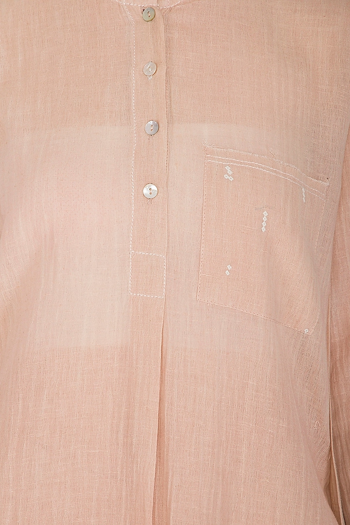 Salmon Pink Printed Sheer Tunic by Urvashi Kaur at Pernia's Pop Up Shop