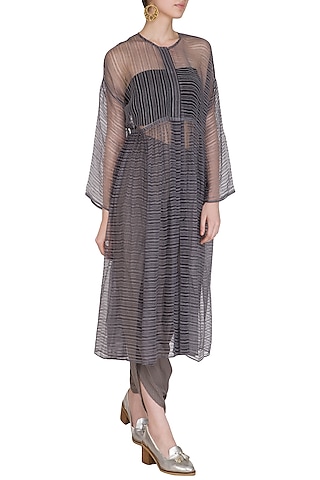 Grey Sheer Noil Cape by Urvashi Kaur