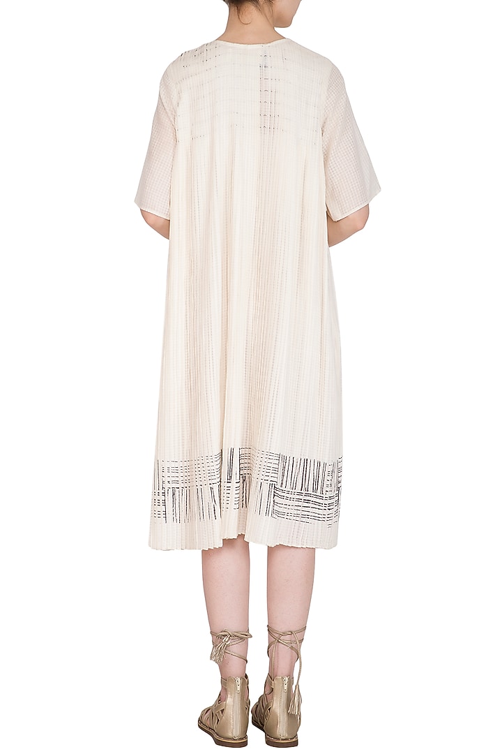 Ecru Block Printed Vacation Dress by Urvashi Kaur at Pernia's Pop Up Shop