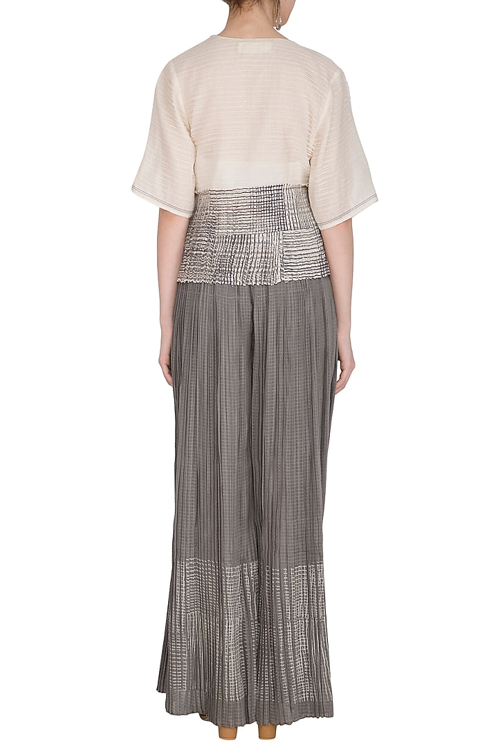 Grey Block Printed Palazzo Pants by Urvashi Kaur at Pernia's Pop Up Shop
