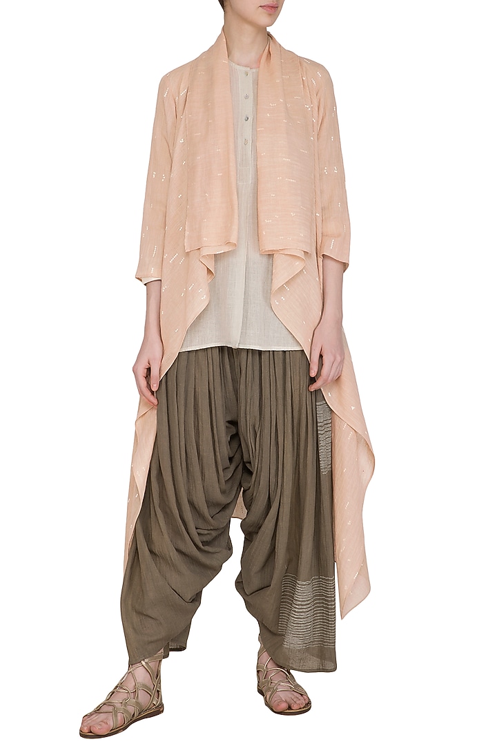 Salmon Pink Printed Cape by Urvashi Kaur at Pernia's Pop Up Shop