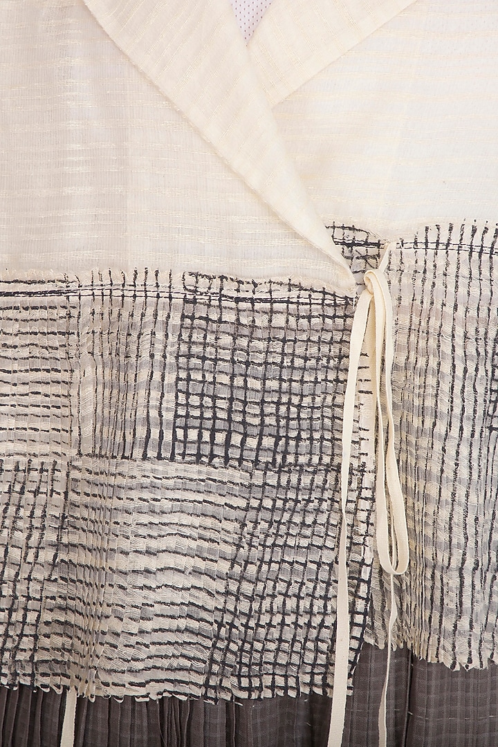 Ecru Block Printed Pleated Top by Urvashi Kaur at Pernia's Pop Up Shop