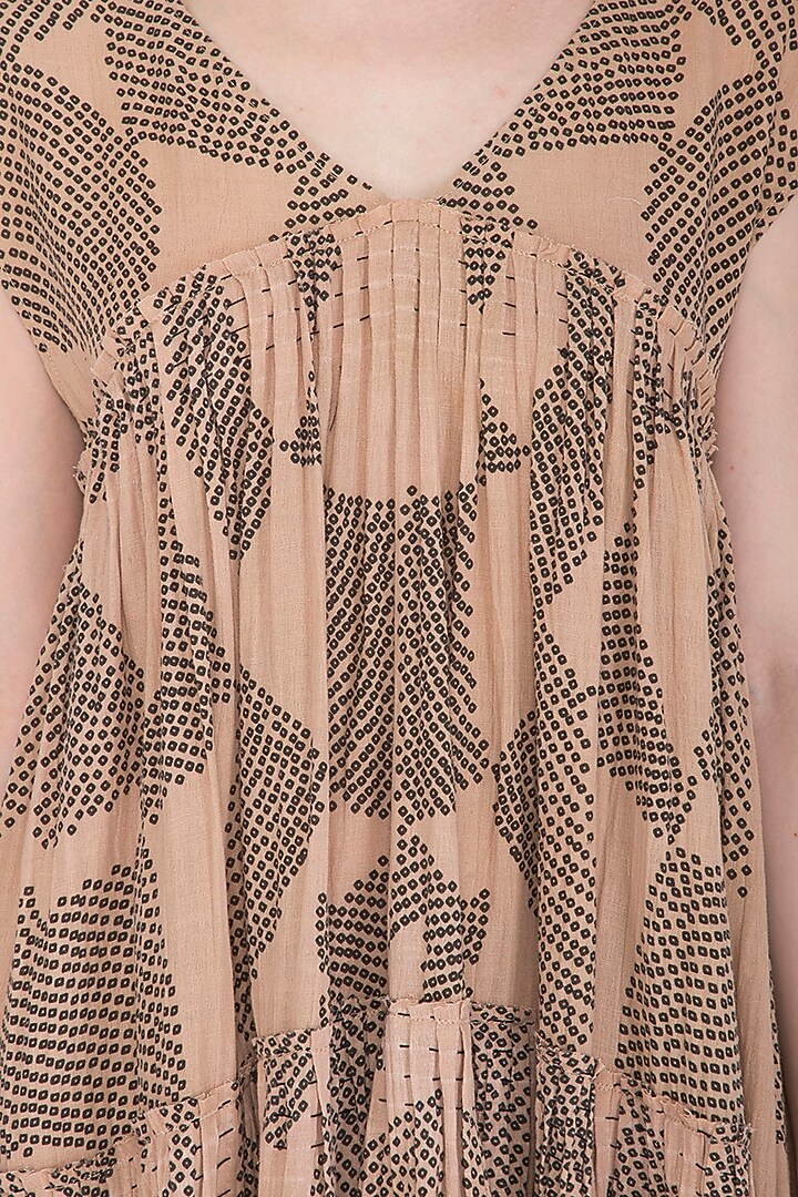 Salmon Pink Printed Tiered Tent Vacation Dress by Urvashi Kaur at Pernia's Pop Up Shop