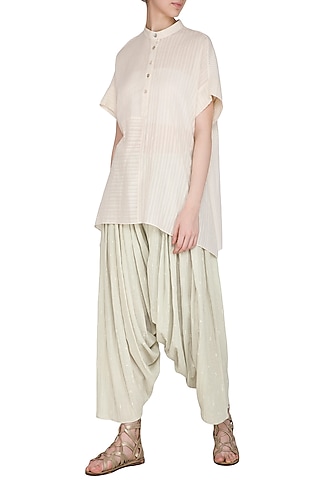 Sage Green Printed Sheer Salwar Pants by Urvashi Kaur