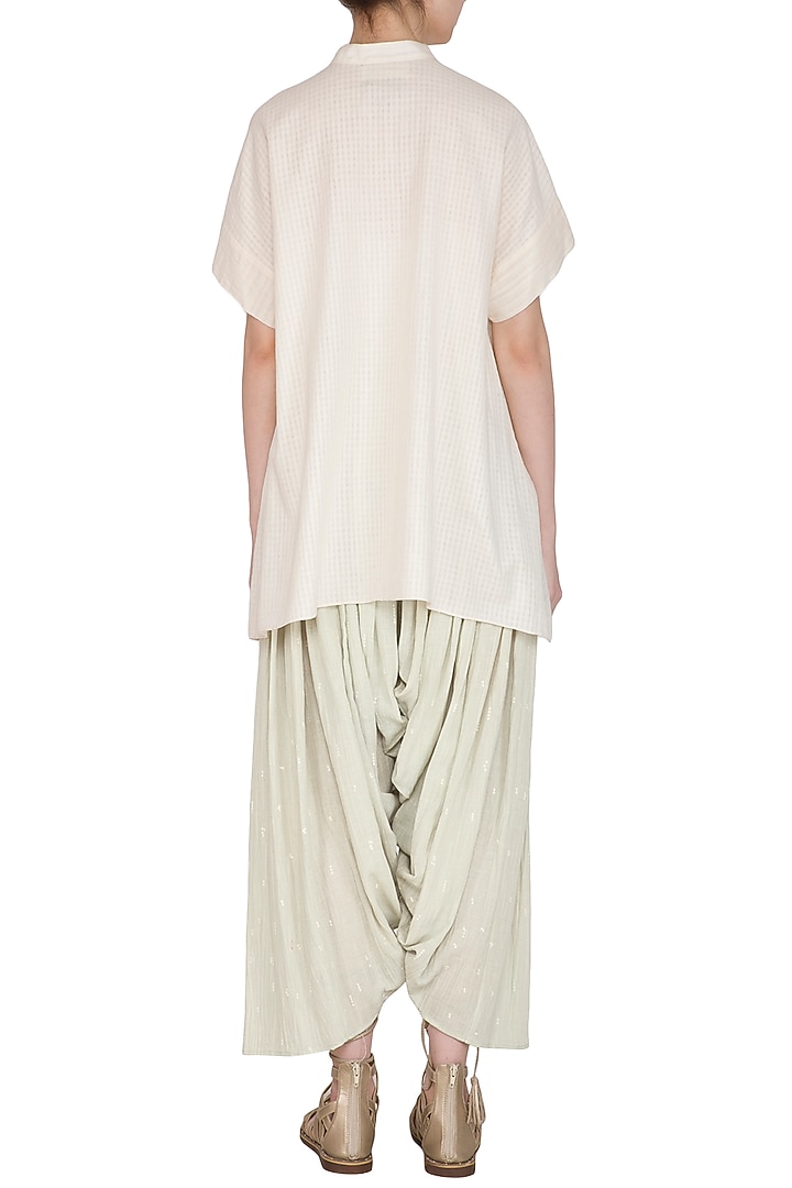 Sage Green Printed Sheer Salwar Pants by Urvashi Kaur at Pernia's Pop Up Shop