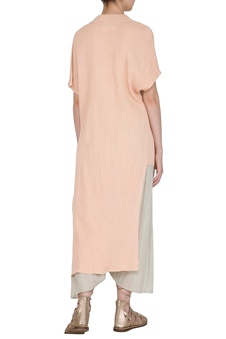 Salmon Pink Viscose Cotton Tunic by Urvashi Kaur at Pernia's Pop Up Shop