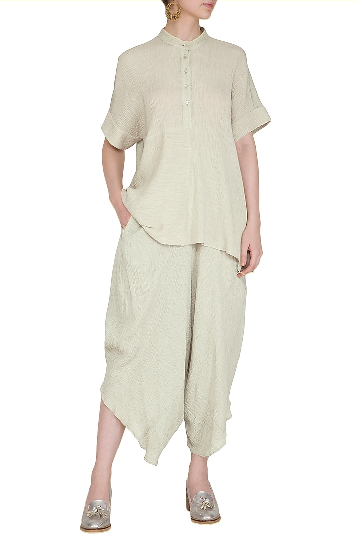 Sage Green Viscose Cotton Pants by Urvashi Kaur at Pernia's Pop Up Shop