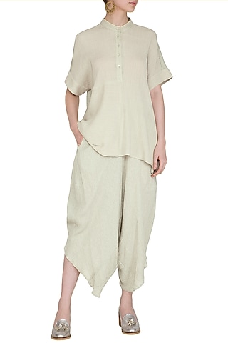 Sage Green Viscose Cotton Pants by Urvashi Kaur