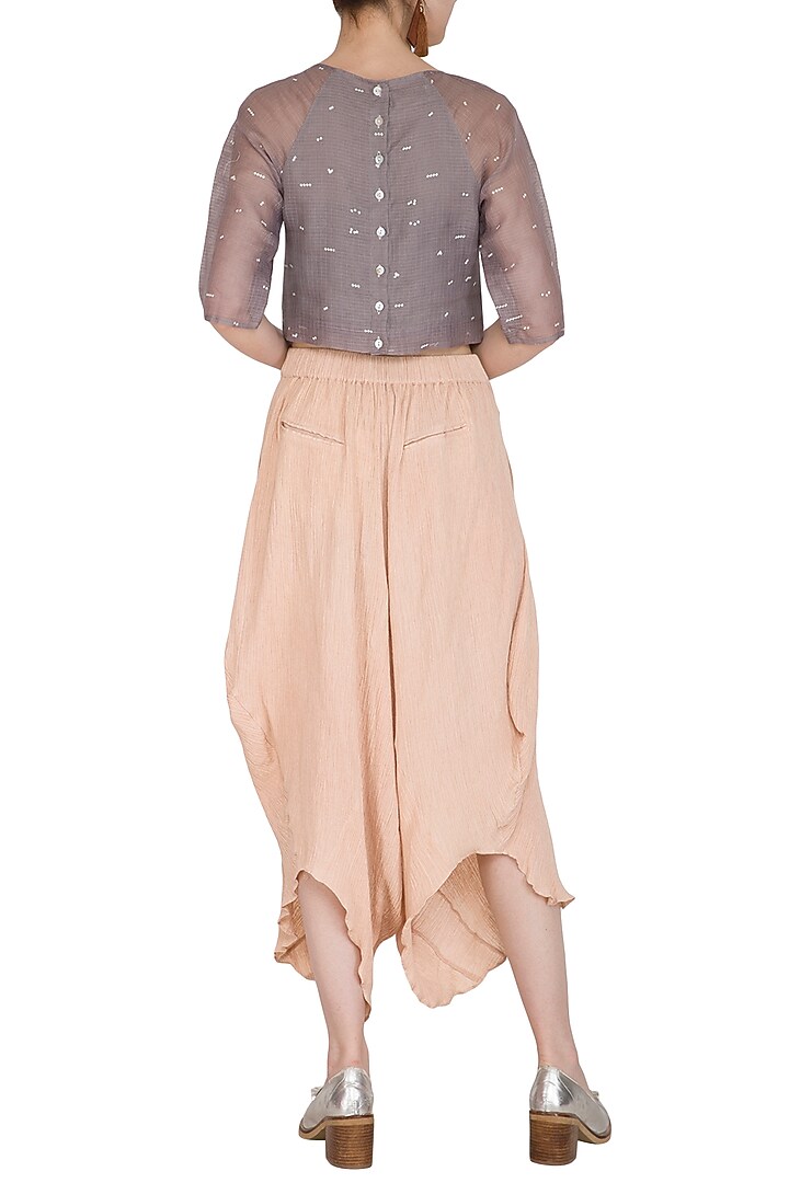 Salmon Pink Viscose Cotton Pants by Urvashi Kaur at Pernia's Pop Up Shop