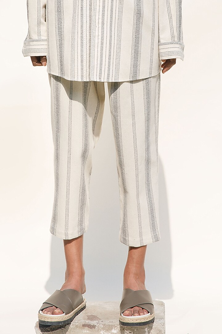 Cream Shell Handloom Cotton Pants by Urvashi Kaur at Pernia's Pop Up Shop