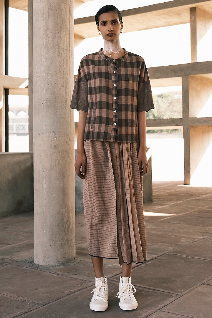 Nude Organic Cotton Block Printed Cropped Jacket by Urvashi Kaur at Pernia's Pop Up Shop