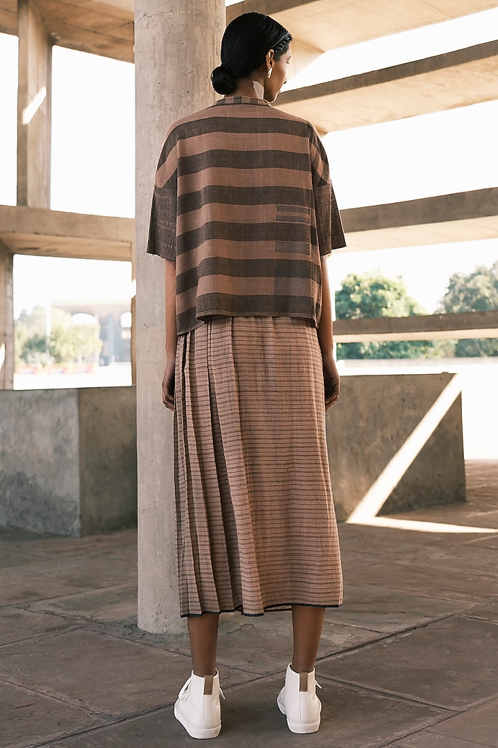Nude Organic Cotton Block Printed Pleated Midi Skirt by Urvashi Kaur at Pernia's Pop Up Shop